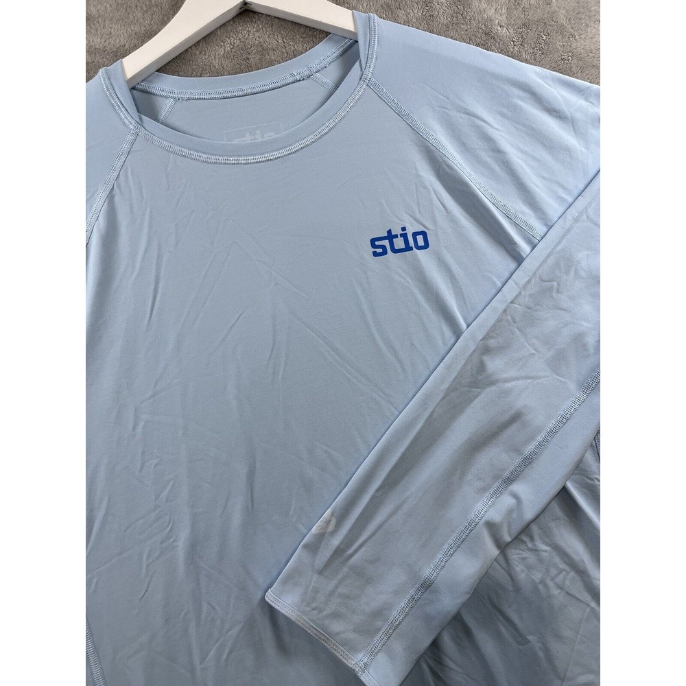 Stio Hylas Mens Shirt Sz L Blue Crew Neck Long Sleeve UPF 50 Performance Casual